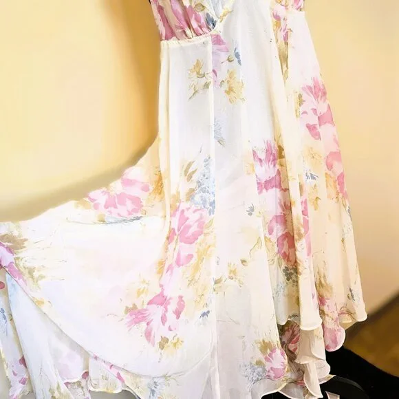 VS Vintage "Collection" Cream Floral Chiffon Gown Size L RARE!